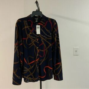 Lauren Ralph Lauren Slim Fit Belting Print Button Down Blouse NWT